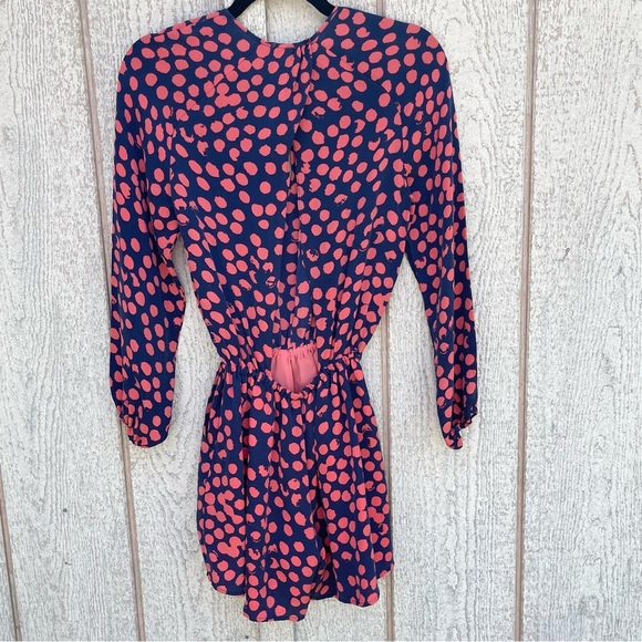 REBECCA MINKOFF ~ Indigo/Coral “Abby” Silk Romper ~ Abstract Polka Dots ~ Small - Picture 7 of 9